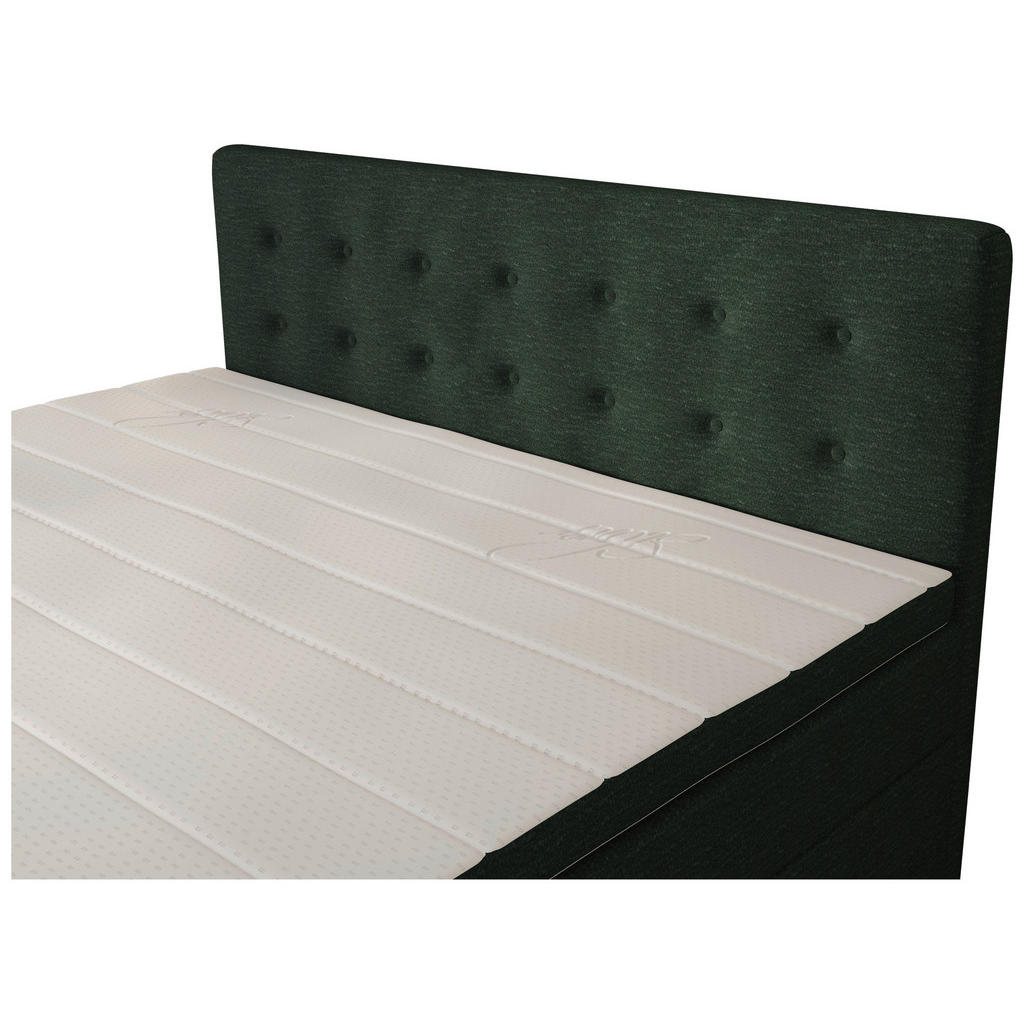 Thumbnail - Chameo Boxspringbett, Waldgrün, Textil, H3 + H4, 7-Zonen, Höhe ca. 17 cm, 200x200 cm, Bettkasten, gepolstertes Kopfteil,...