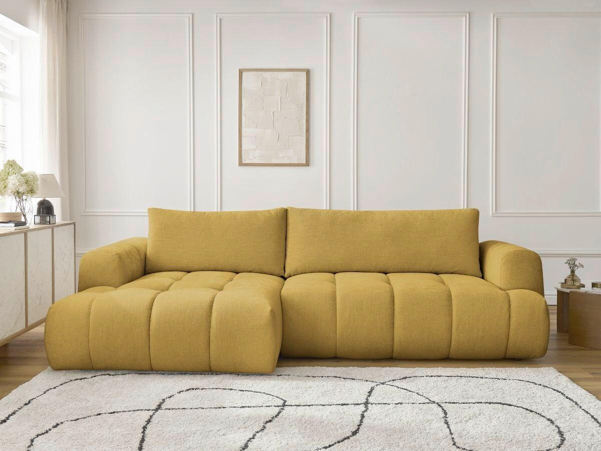 ECKSCHLAFSOFA FUJI Leinenoptik Gelb  inkl.  - Gelb/Schwarz, MODERN, Kunststoff/Textil (160/292cm)