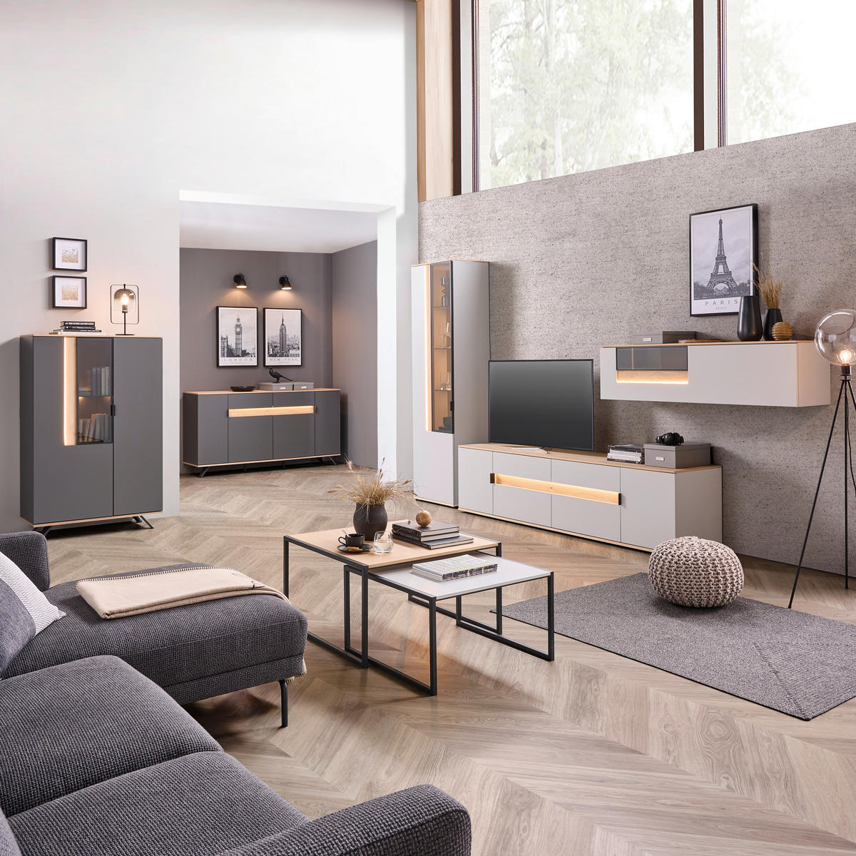 SIDEBOARD Eichefarben, Hellgrau  180,6/82/42 cm  - Eichefarben/Hellgrau, Modern, Holz/Holzwerkstoff (180,6/82/42cm) - Dieter Knoll