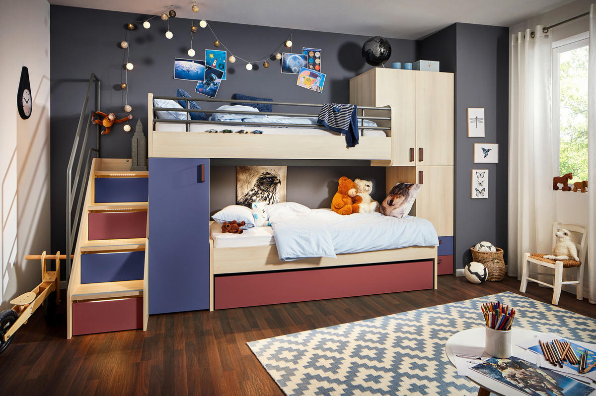 JUGENDZIMMER - Blau/Rot, Design, Holzwerkstoff (348/210/123cm) - Novel
