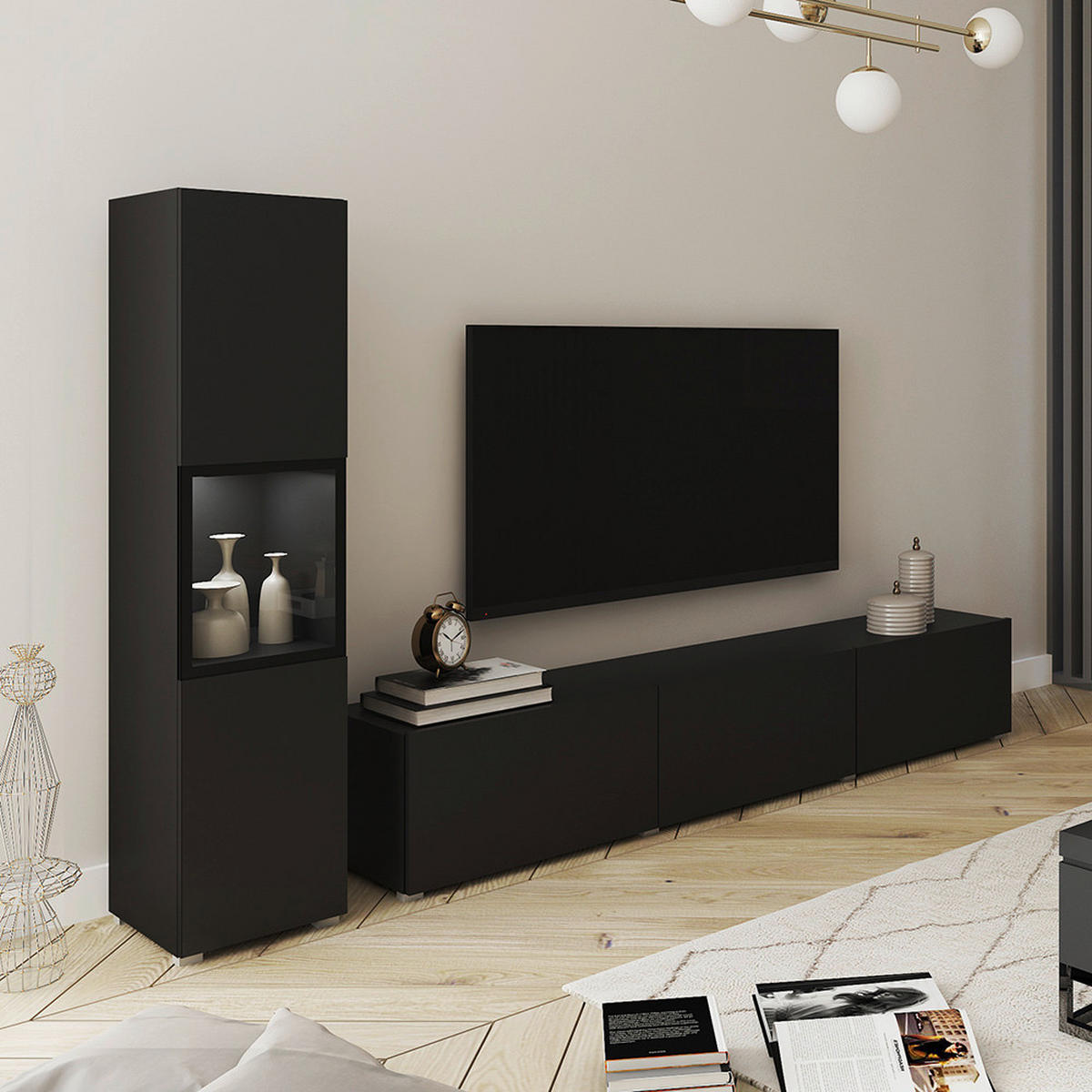 DNEVNI REGAL,  črna  - siva/črna, Design, umetna masa/steklo (210/130/32,5cm) - MID.YOU