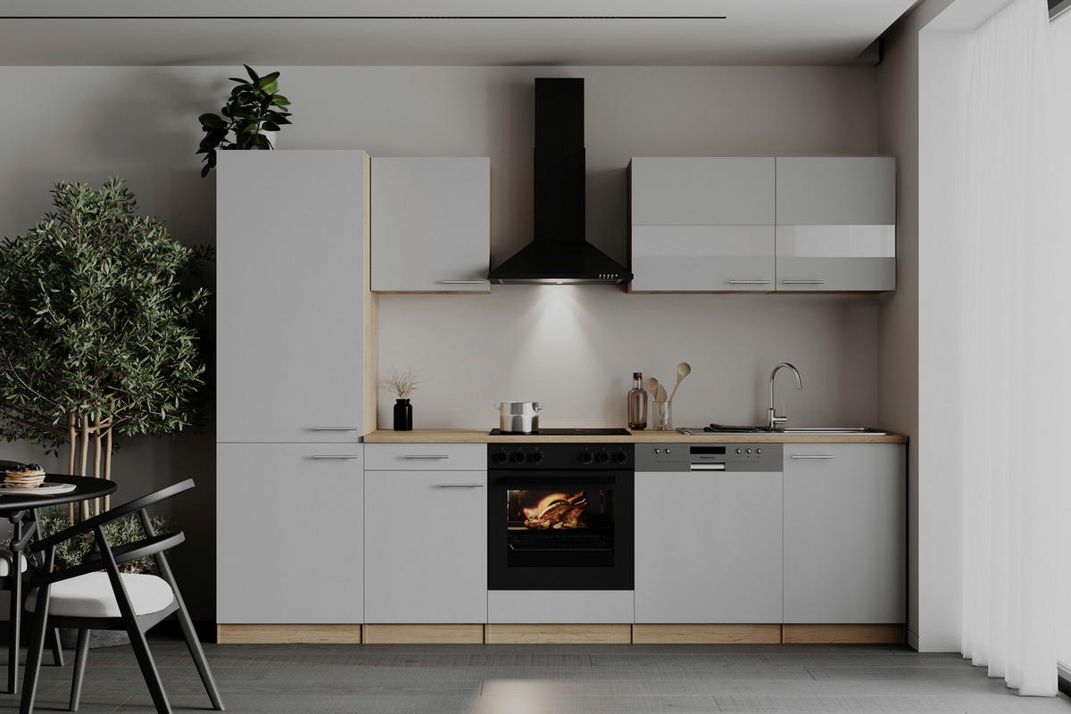 KÜCHENBLOCK 280 cm   in Weiß  - Edelstahlfarben/Eichefarben, Basics, Holzwerkstoff/Metall (280cm) - Respekta