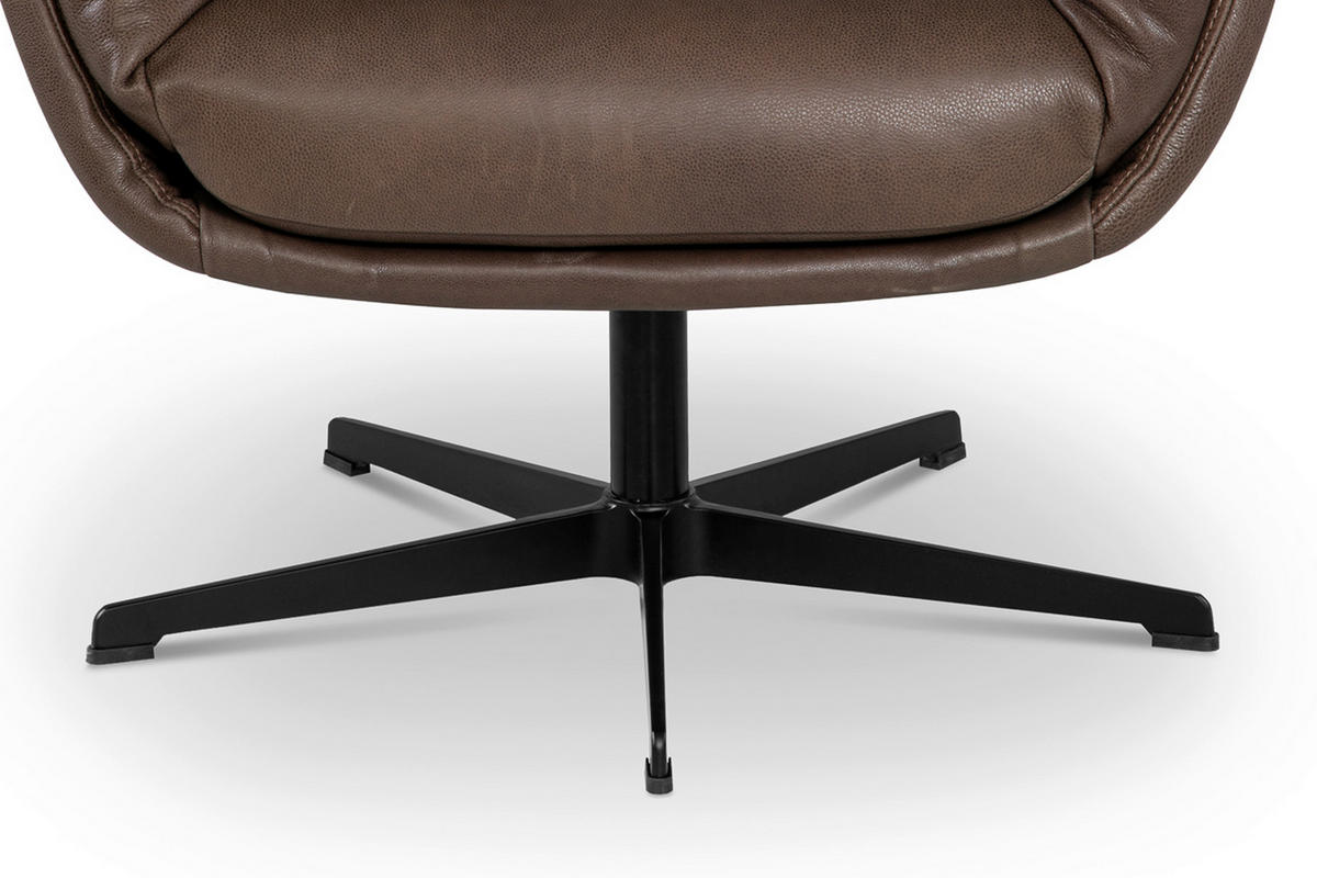 SESSEL in Echtleder Dunkelbraun  - Dunkelbraun/Schwarz, MODERN, Leder/Metall (80/103/91cm) - Designwerk