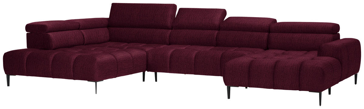 WOHNLANDSCHAFT in Samt, Webstoff Bordeaux  - Bordeaux/Schwarz, Design, Textil/Metall (216/385/177cm) - Welnova