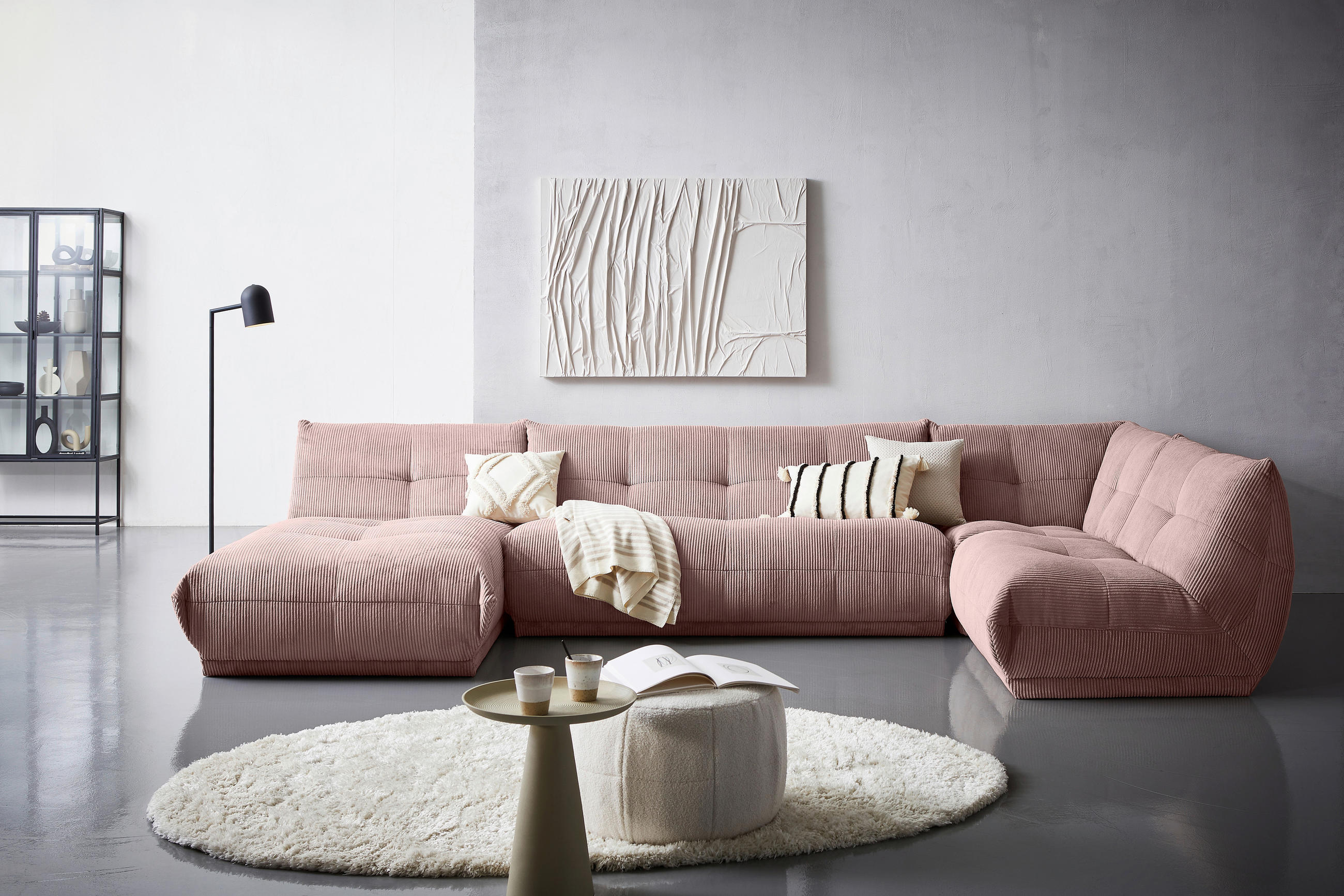 Thumbnail - Livetastic Wohnlandschaft Giselle, Altrosa, Textil, 6-Sitzer, U-Form, einzeln stellbar, 390x210 cm, Made in EU, Rücken e...