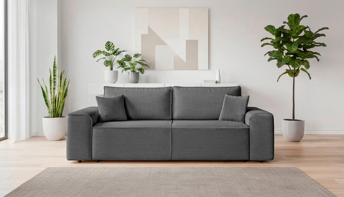 SCHLAFSOFA  mit Rücken echt, Armteil links, Armteil rechts Cord Anthrazit  - Anthrazit/Schwarz, Design, Kunststoff/Textil (261/95/108cm) - Xora
