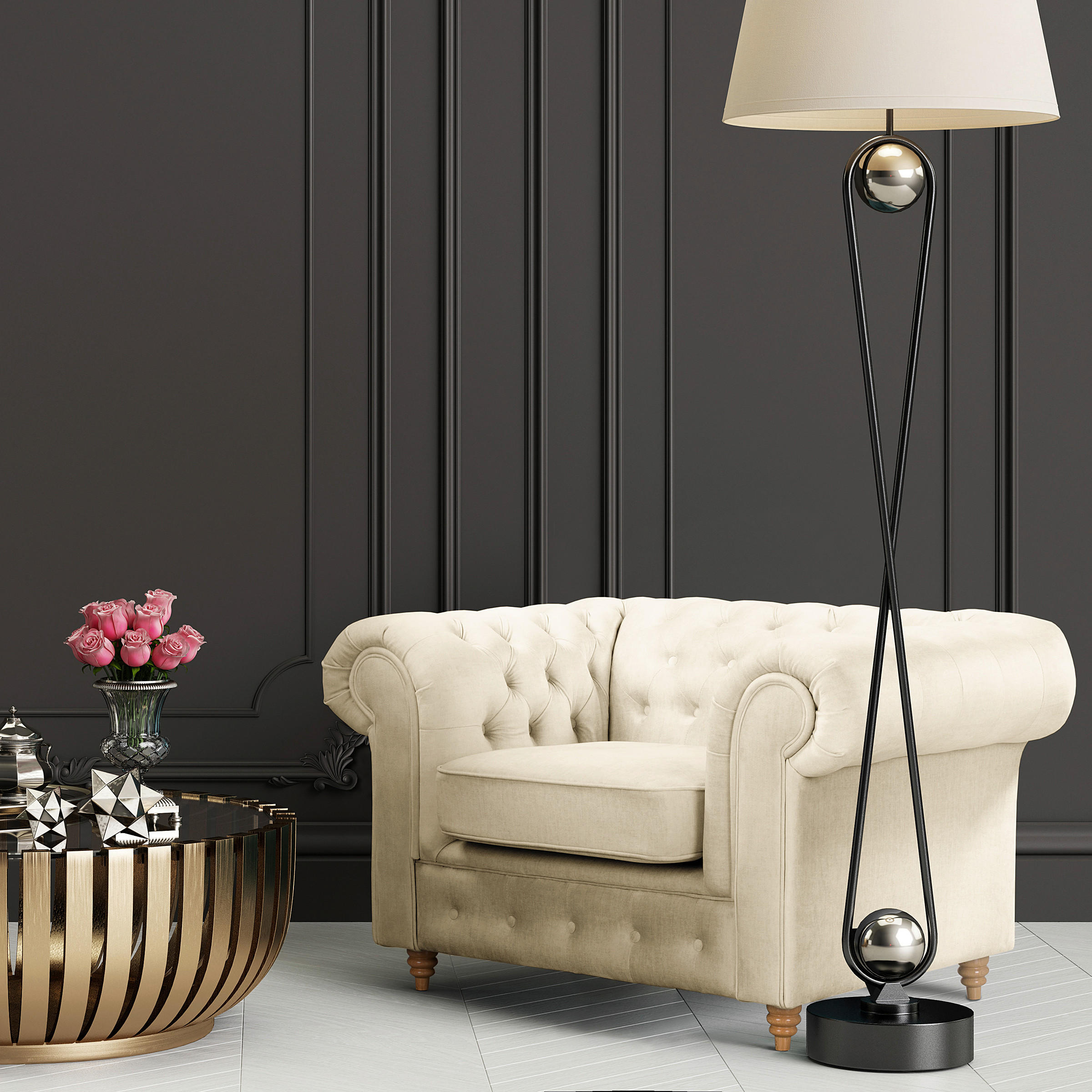 SESSEL in Mikrofaser Creme  - Creme, Design, Holz/Textil (128/75/91cm) - P & B