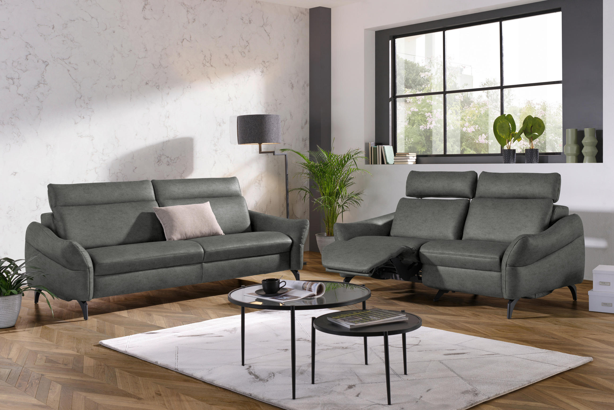 2-SITZER-SOFA in Leder Dunkelgrau  - Dunkelgrau/Anthrazit, Design, Leder/Metall (187/92/97cm) - Himolla Komfortklass