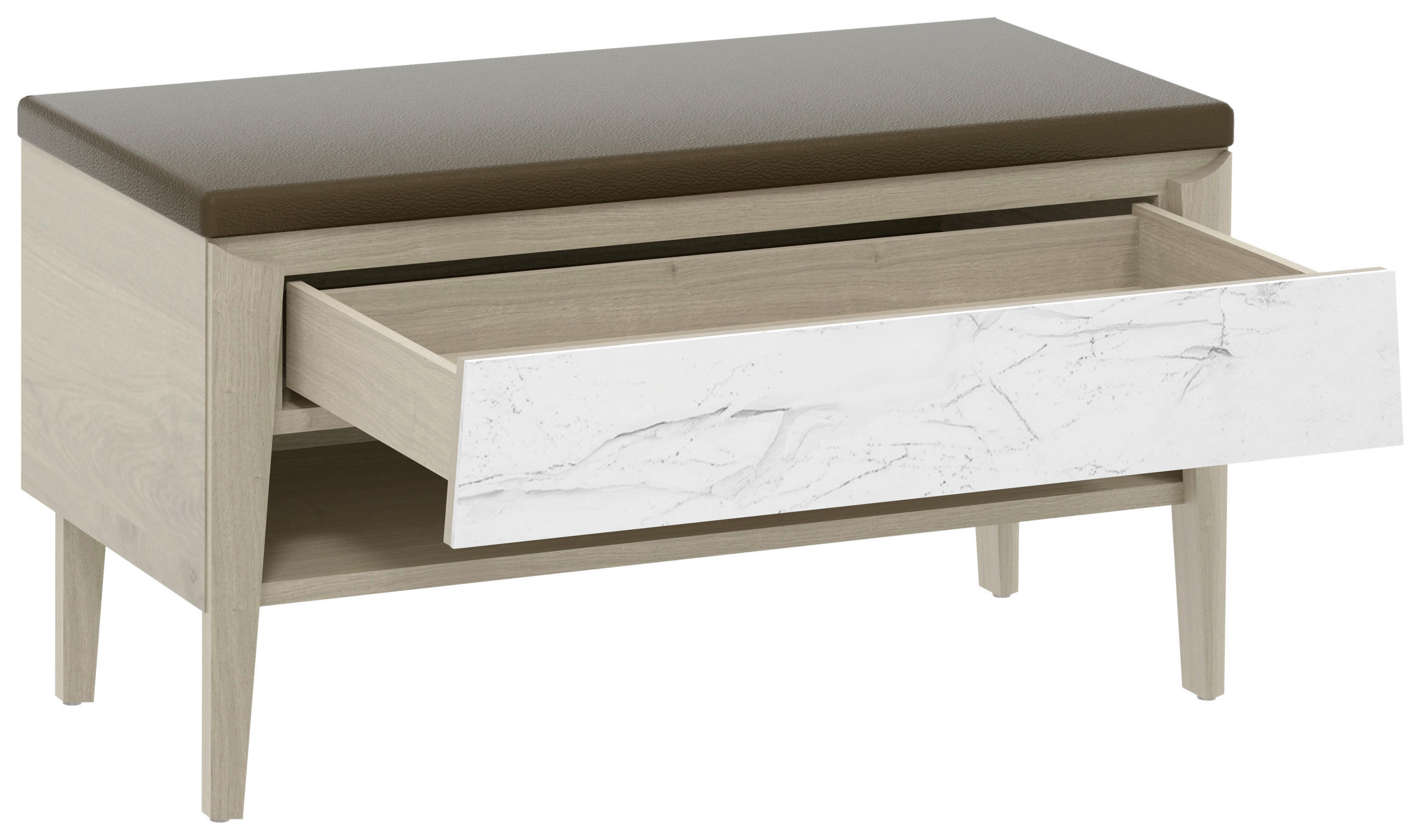 GARDEROBENBANK Eiche furniert, massiv Weiß, Eichefarben  - Greige/Eichefarben, Natur, Glas/Leder (100,2/54,2/44,6cm) - Voglauer