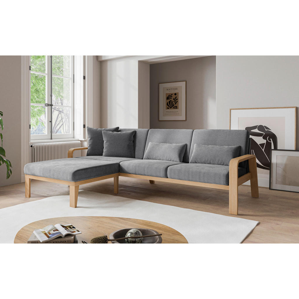 Thumbnail - Cantus Ecksofa, Grau, Textil, Buche, massiv, 3-Sitzer, Füllung: Schaumstoff, Polyurethan (Pur), L-Form, Ottomane links, ...