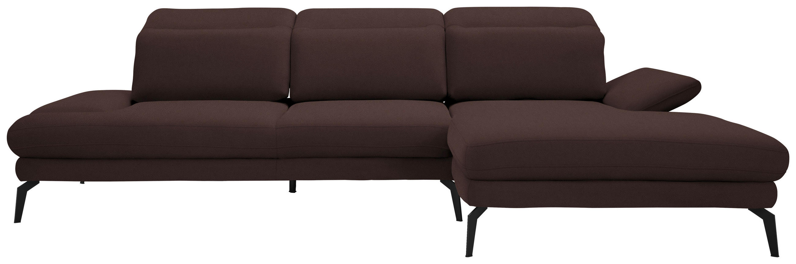 ECKSOFA in Flachgewebe Dunkelbraun  - Dunkelbraun/Schwarz, Design, Textil/Metall (289/180cm) - Stylife