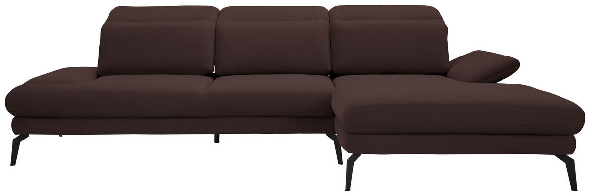 ECKSOFA in Flachgewebe Dunkelbraun  - Dunkelbraun/Schwarz, Design, Textil/Metall (289/180cm) - Stylife