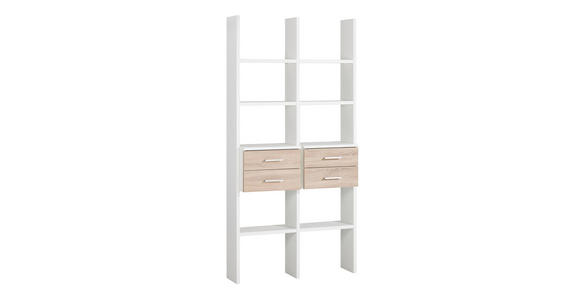 REGALKOMBINATION in Eichefarben, Weiß - Eichefarben/Alufarben, Design, Holzwerkstoff/Metall (108,4/217,4/35,1cm) - Cantus