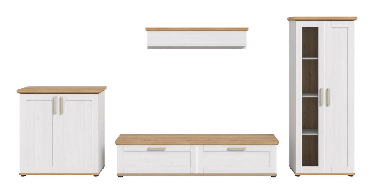 WOHNWAND 4-teilig  in Lärchefarben, Eiche Artisan  336/161/40 cm  - Silberfarben/Lärchefarben, Design, Holzwerkstoff/Kunststoff (336/161/40cm) - Livetastic