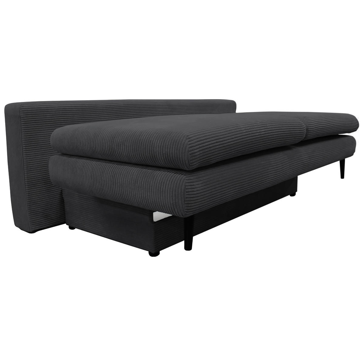 SCHLAFSOFA Cord Dunkelgrau  - Dunkelgrau/Schwarz, Design, Holz/Textil (202/85/99cm) - P & B