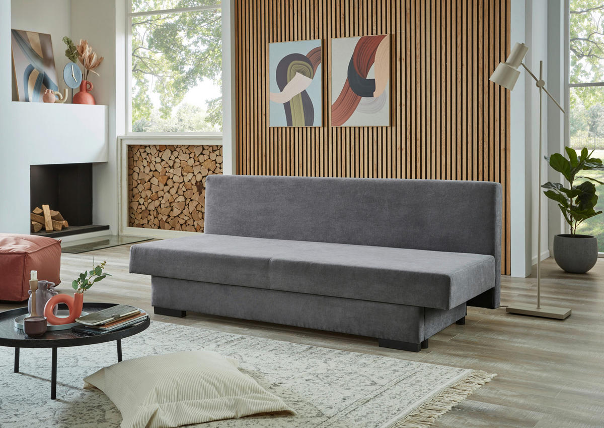 SCHLAFSOFA  mit Liegefunktion, Schlafen auf Sitzhöhe, Rücken echt Webstoff Grau  - Schwarz/Grau, KONVENTIONELL, Kunststoff/Textil (190/80/83cm) - Carryhome