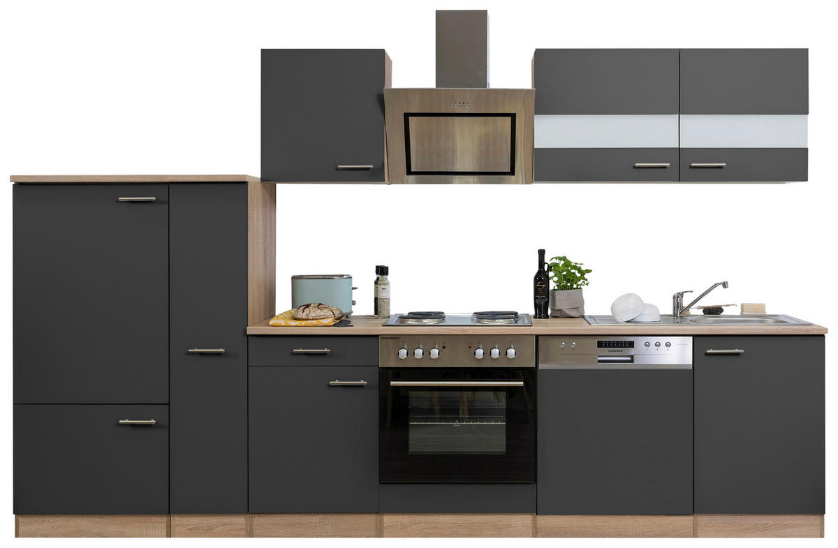 KÜCHENBLOCK 310 cm   in Grau  - Edelstahlfarben/Eichefarben, Basics, Holzwerkstoff/Metall (310cm) - Respekta