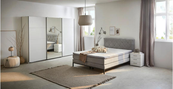 SCHWEBETÜRENSCHRANK 270/210/65 cm 3-türig Weiß - Alufarben/Weiß, Design, Glas/Holzwerkstoff (270/210/65cm) - Carryhome
