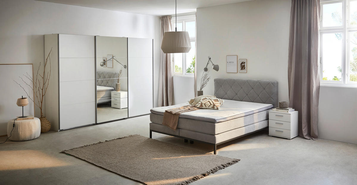 SCHWEBETÜRENSCHRANK 270/210/65 cm 3-türig Weiß  - Alufarben/Weiß, Design, Glas/Holzwerkstoff (270/210/65cm) - Carryhome