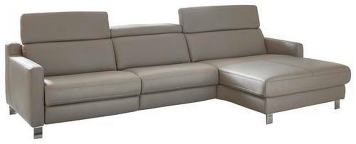 ECKSOFA Grau Echtleder  - Chromfarben/Grau, Design, Leder/Metall (321/176cm) - Valdera