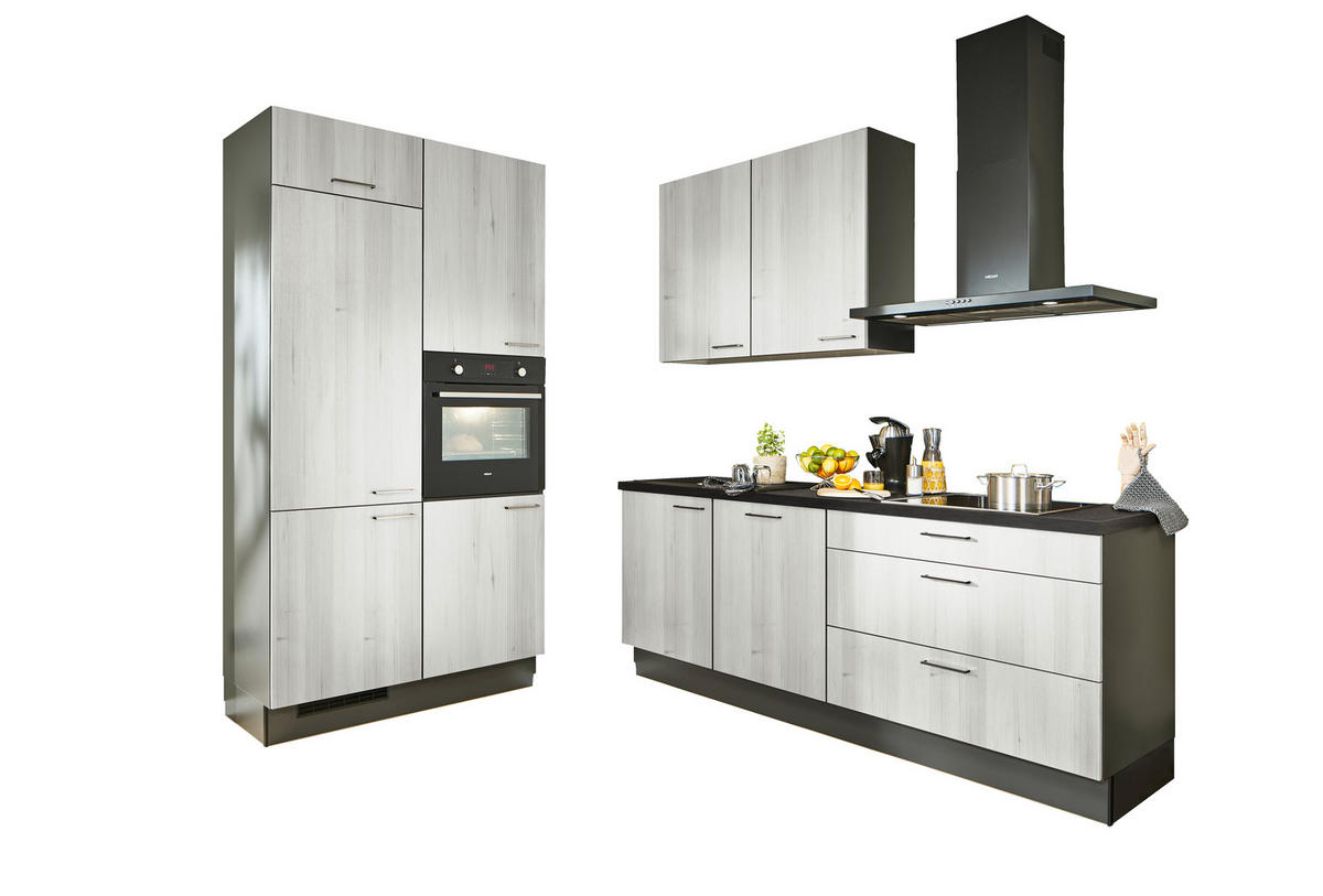 ECKKÜCHE 120/220 cm  in Graphitfarben, Schwarz, Tannenholzfarben  - Tannenholzfarben/Schwarz, Design, Holzwerkstoff/Metall (120/220cm) - Xora