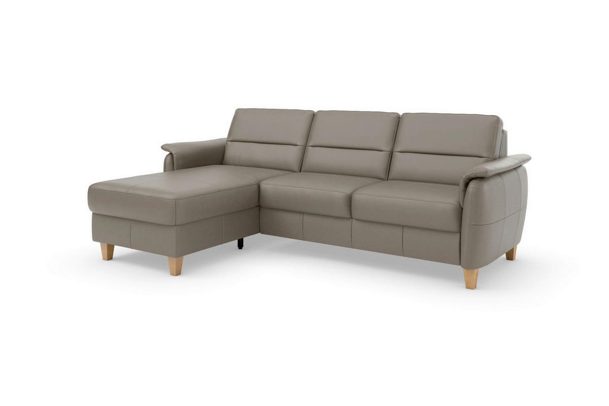 ROHOVÁ SEDAČKA, koža, sivá - sivá/farba duba, Basics, koža/drevo (163/244cm) - Sit & More