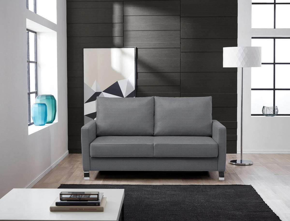 SCHLAFSOFA Feincord Dunkelgrau  - Chromfarben/Dunkelgrau, Design, Textil/Metall (140/90/95cm) - Bali
