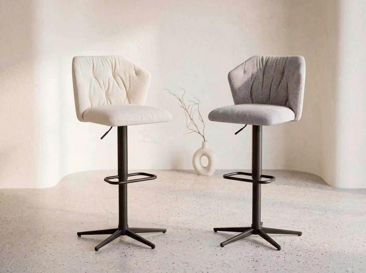 BARSKI STOL, krem barve, črna  - črna/krem barve, Design, kovina/tekstil (52,5/89-111/53cm) - Stylife