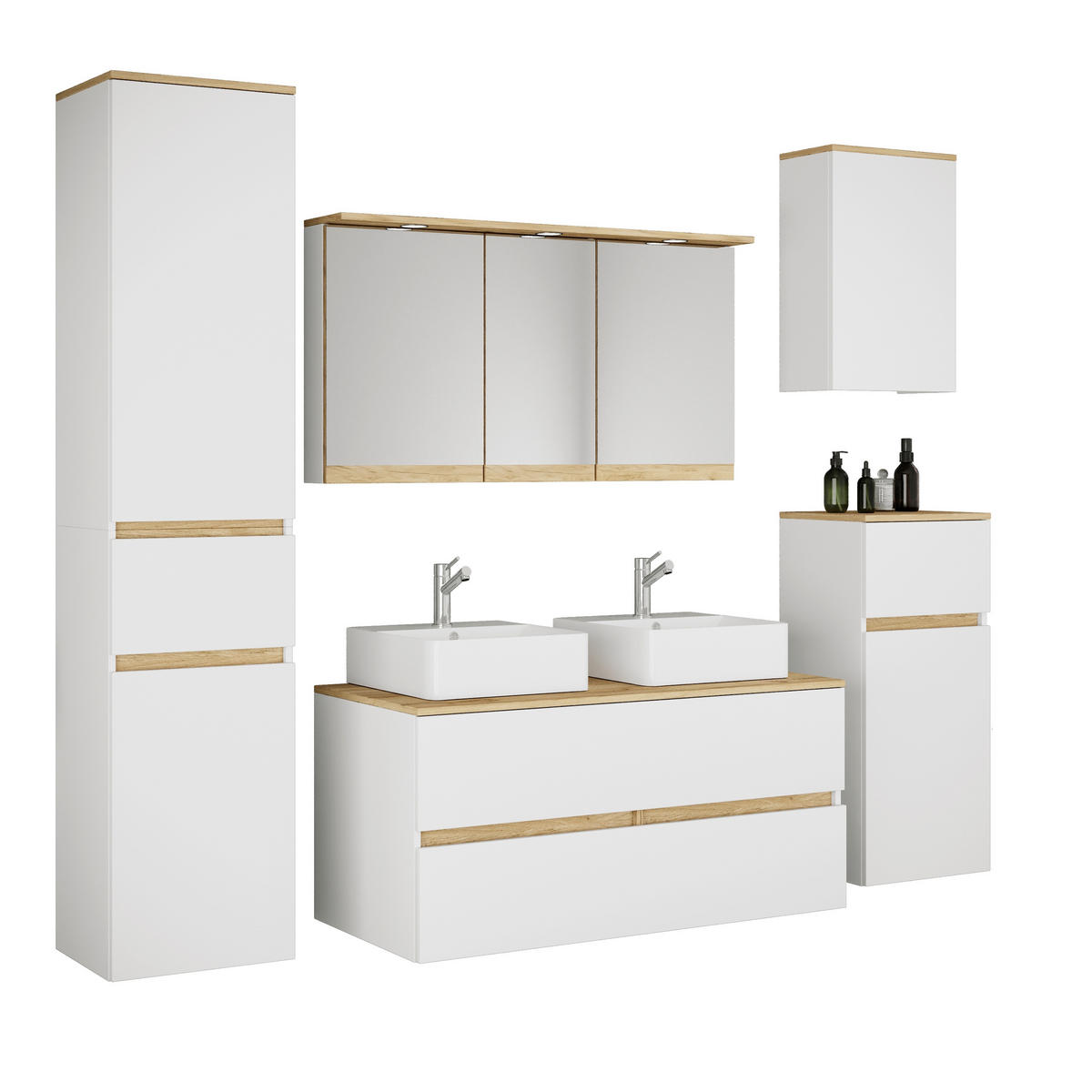 BADEZIMMER 7-teilig  in 191 cm  - Honigeiche/Weiß, Trend, Keramik/Holzwerkstoff (191cm) - MID.YOU