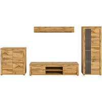 WOHNWAND 4-teilig  in Eiche Wotan  330/159/35 cm  - Silberfarben/Eiche Wotan, Design, Glas/Holzwerkstoff (330/159/35cm) - MID.YOU
