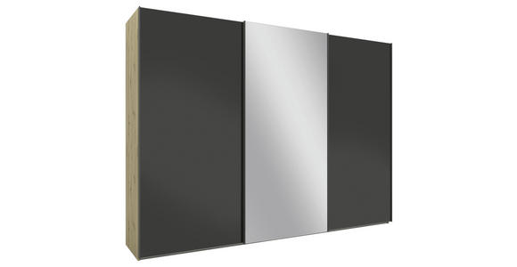 SCHWEBETÜRENSCHRANK 300/223/69 cm 3-türig Anthrazit, Eiche Artisan - Anthrazit/Eiche Artisan, KONVENTIONELL, Glas/Holzwerkstoff (300/223/69cm) - Novel