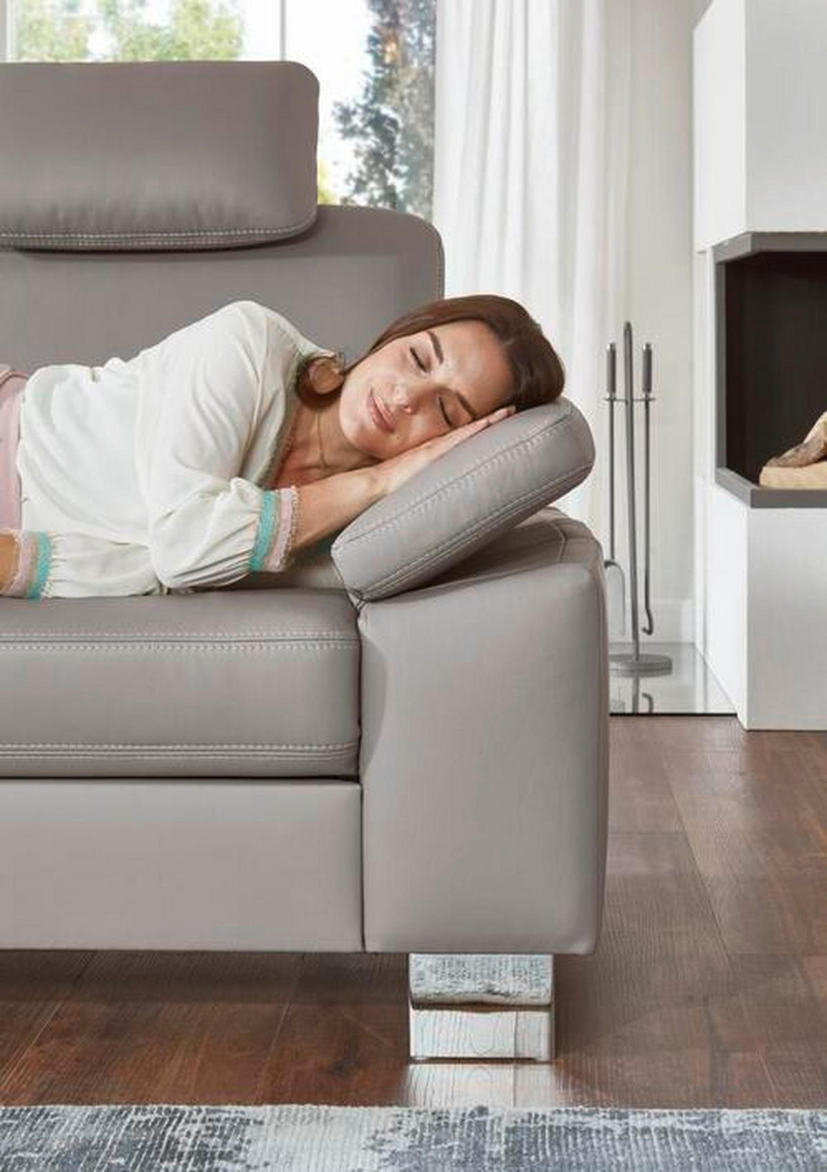 ECKSOFA in Echtleder Hellgrau  235/248 cm  - Beige/Hellgrau, Design, Leder/Metall (235/248cm) - Beldomo Premium