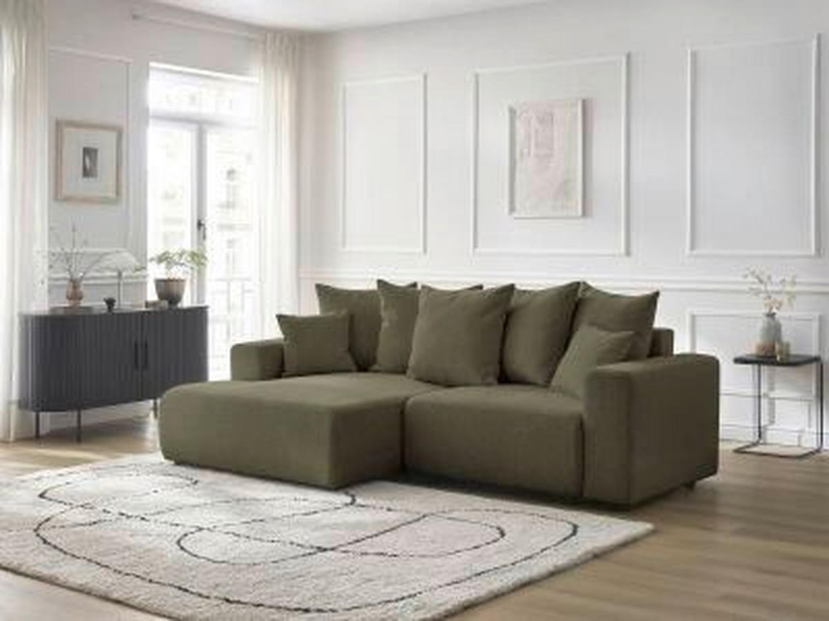 ECKSOFA Ottomane links  ATILLA Grün Flachgewebe  - Schwarz/Grün, MODERN, Kunststoff/Textil (149/244cm)