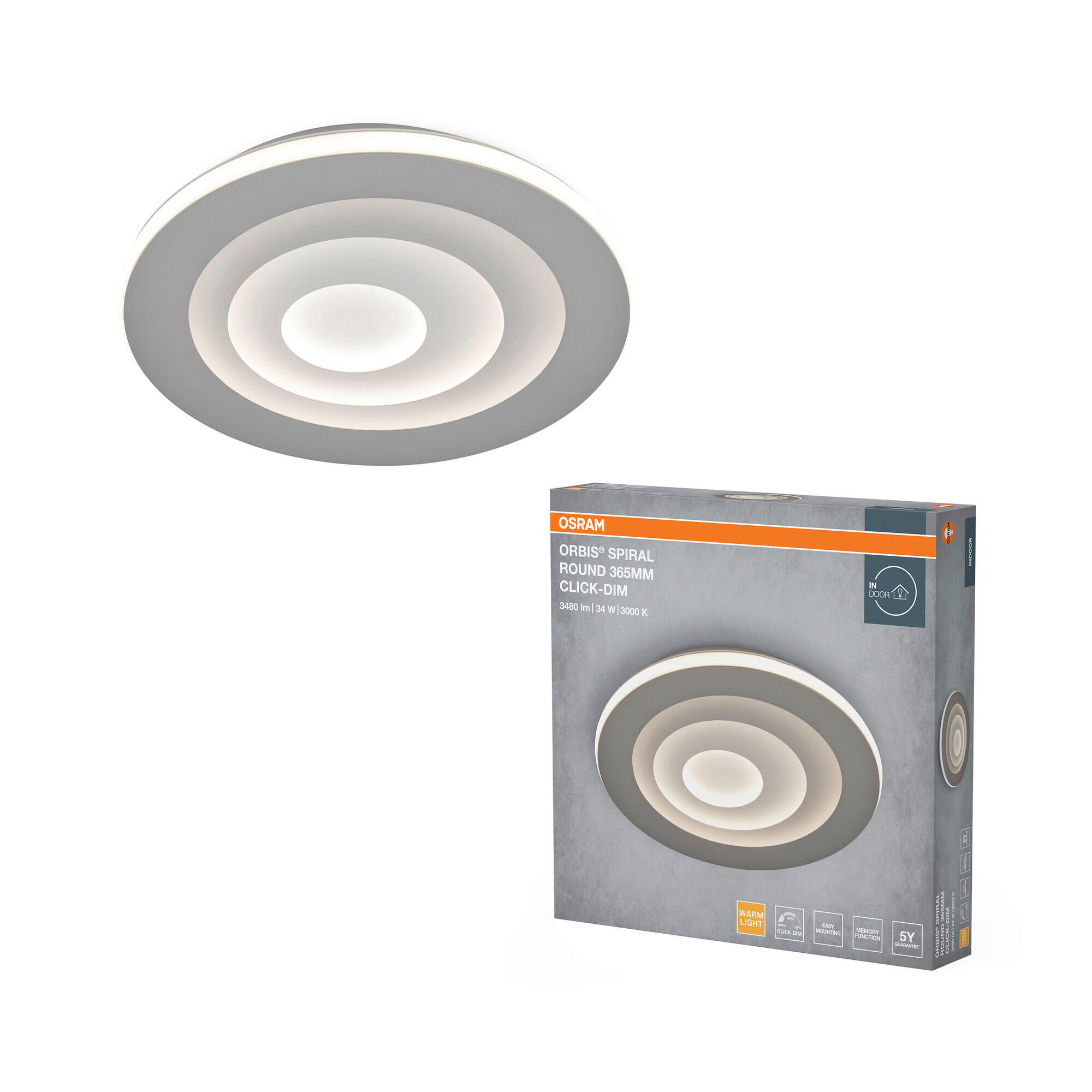 LED-DECKENLEUCHTE Orbis Spiral 36,5/5,6 cm   - Grau, Design, Kunststoff/Metall (36,5/5,6cm) - Osram