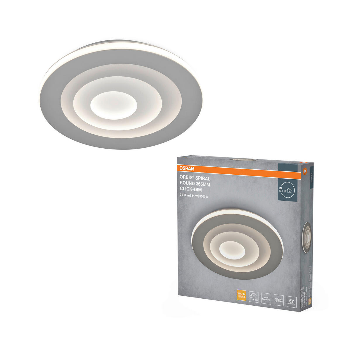 LED-DECKENLEUCHTE Orbis Spiral 36,5/5,6 cm   - Grau, Design, Kunststoff/Metall (36,5/5,6cm) - Osram