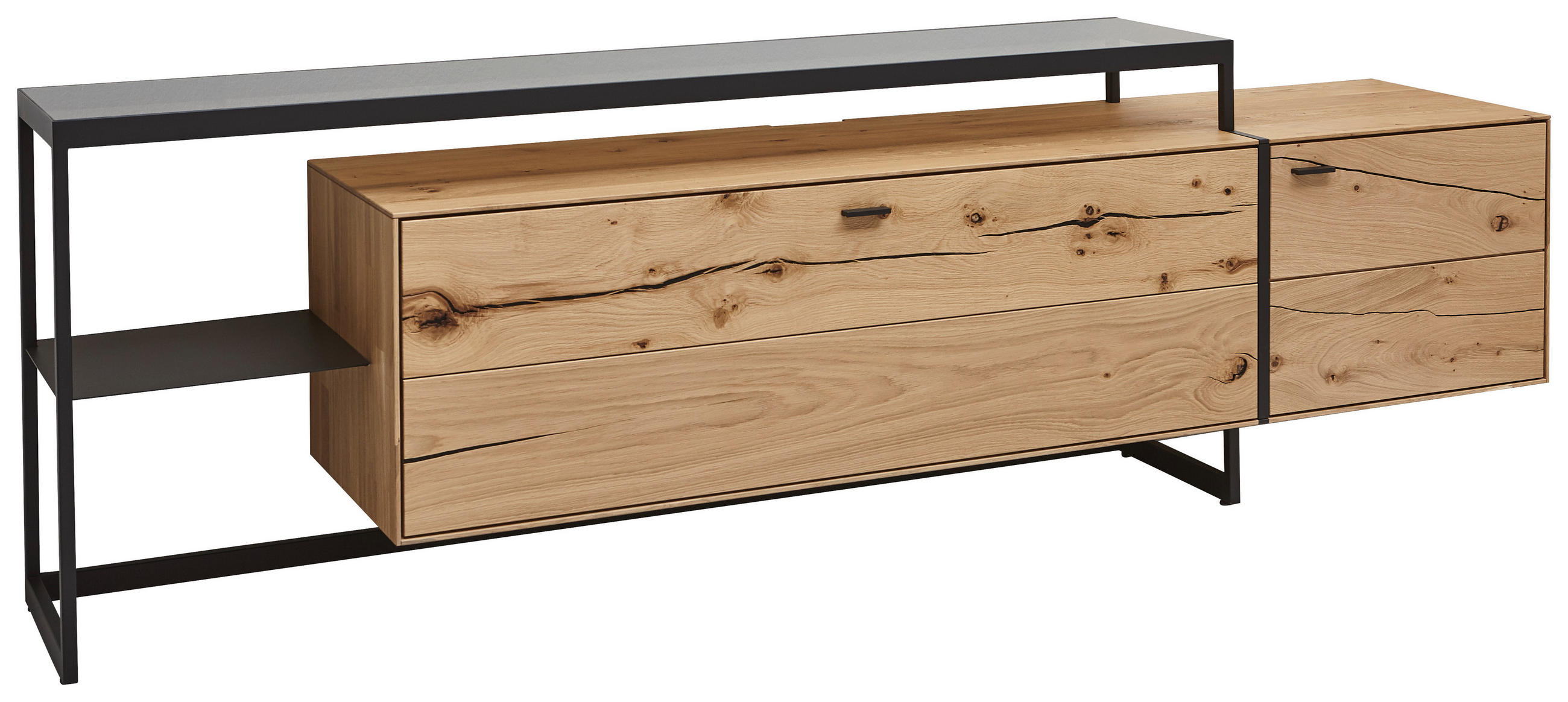 LOWBOARD Novara  in 246/78/50 cm  - Eichefarben/Schwarz, Natur, Glas/Holz (246/78/50cm) - Valnatura