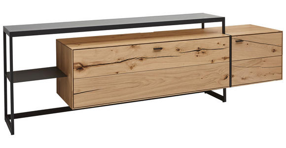 LOWBOARD Novara  in 246/78/50 cm  - Eichefarben/Schwarz, Natur, Glas/Holz (246/78/50cm) - Valnatura