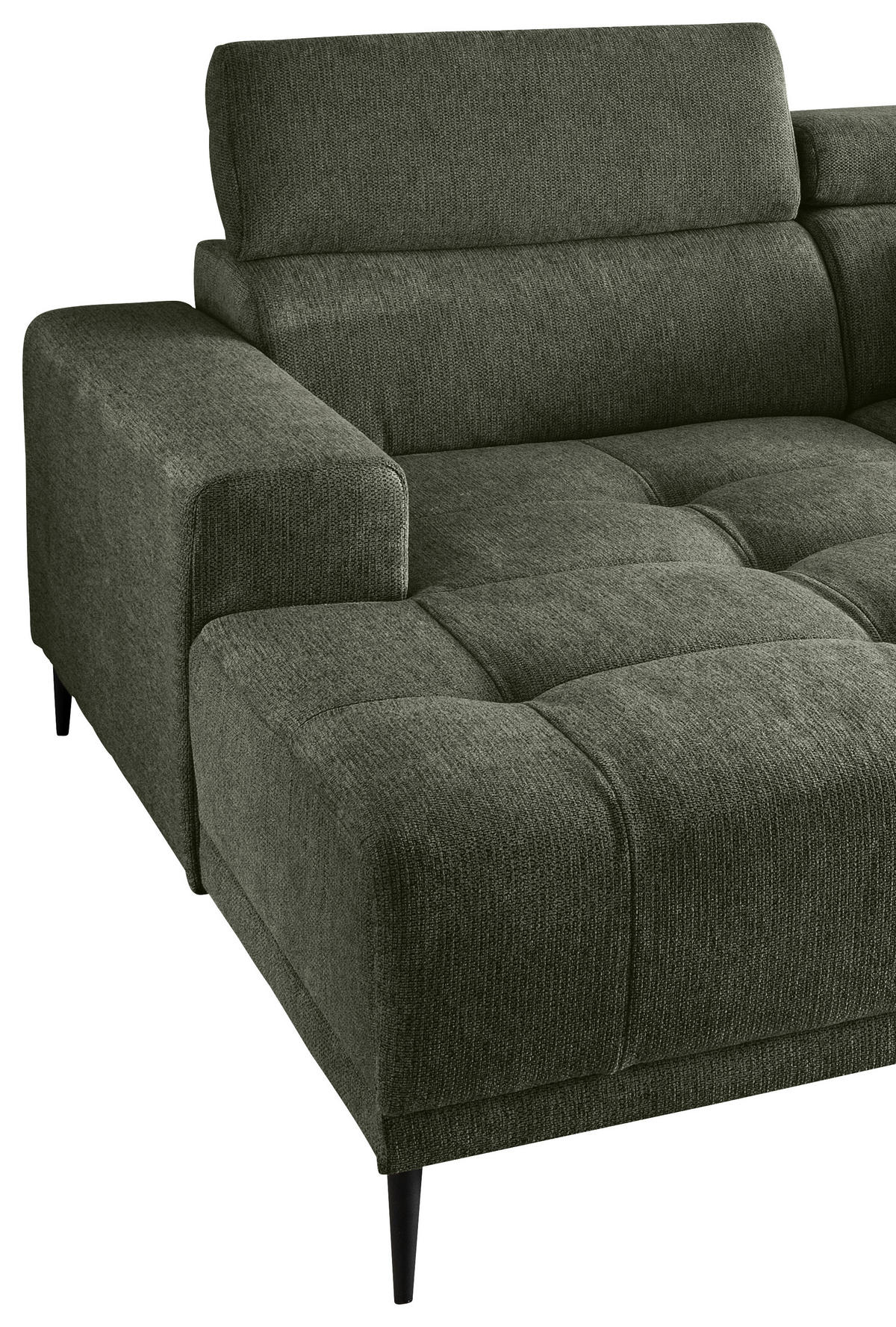 ECKSOFA in Chenille Dunkelgrün  - Dunkelgrün/Schwarz, Konventionell, Textil/Metall (200/188cm) - Livetastic