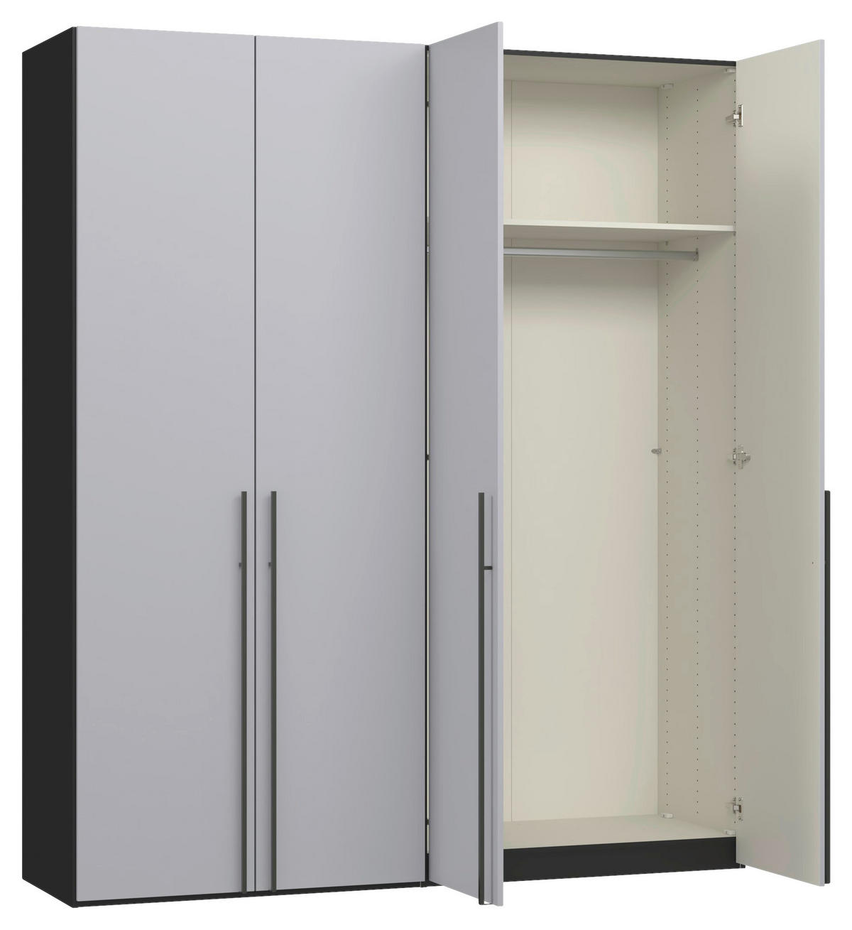 DREHTÜRENSCHRANK 203/236/59 cm,  in Schwarz, Hellgrau, 4-türig  - Titanfarben/Hellgrau, Design, Glas/Holzwerkstoff (203/236/59cm) - Jutzler