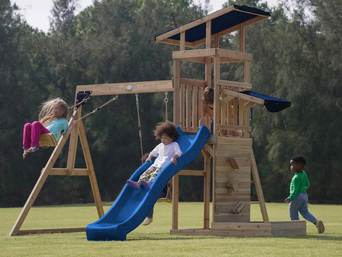 SPIELTURM 345/270/336 cm  - Blau/Braun, KONVENTIONELL, Holz (345/270/336cm) - Ambia Garden