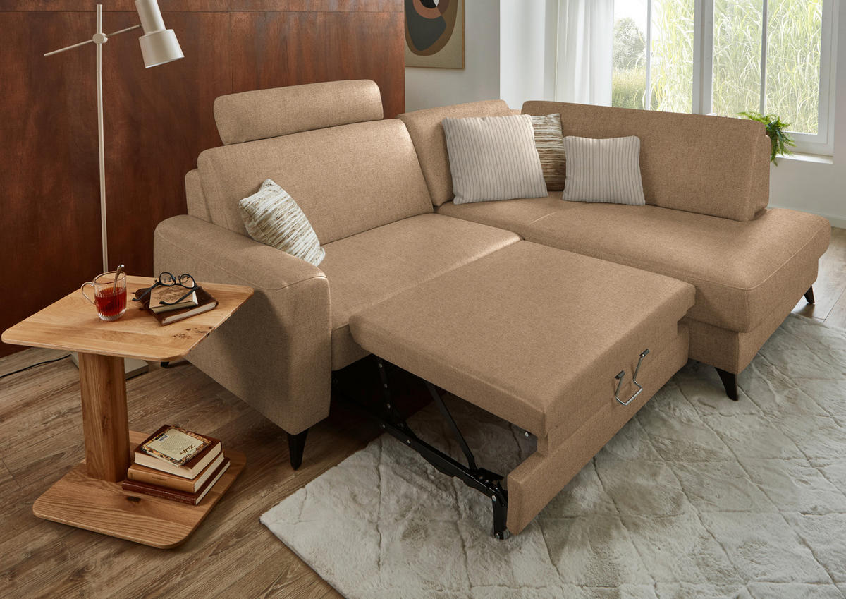 ECKSOFA  Chenille Altrosa  - Schwarz/Altrosa, Design, Textil/Metall (239/182cm) - Beldomo Comfort