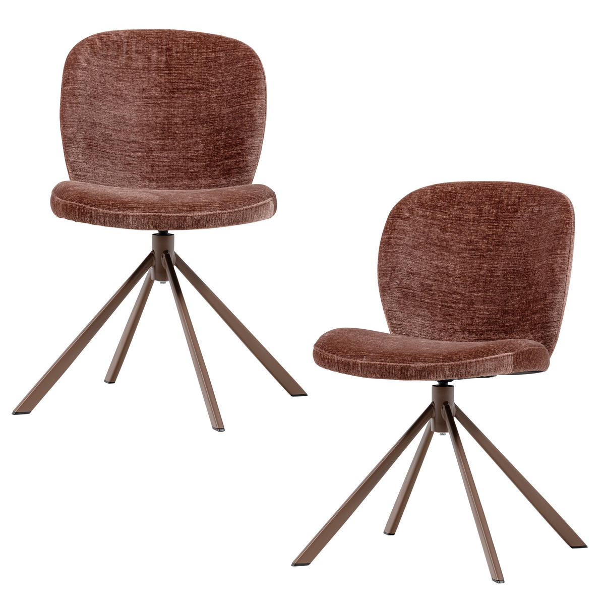 STUHL-SET 2 Stück Sitzfläche 360° drehbar Bouclé  - Braun, MODERN, Textil/Metall (58/80/65cm) - Livetastic