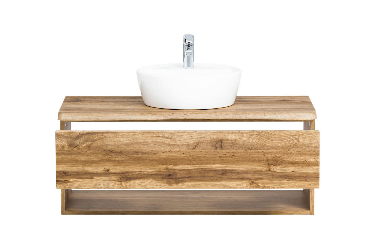 WASCHTISCHKOMBI 101 cm  - Eiche Wotan/Weiß, Natur, Keramik/Holzwerkstoff (101cm) - Xora