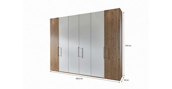 DREHTÜRENSCHRANK 300/216/58 cm 6-türig Weiß, Eiche Bianco - Schieferfarben/Eiche Bianco, Design, Glas/Holzwerkstoff (300/216/58cm) - Novel
