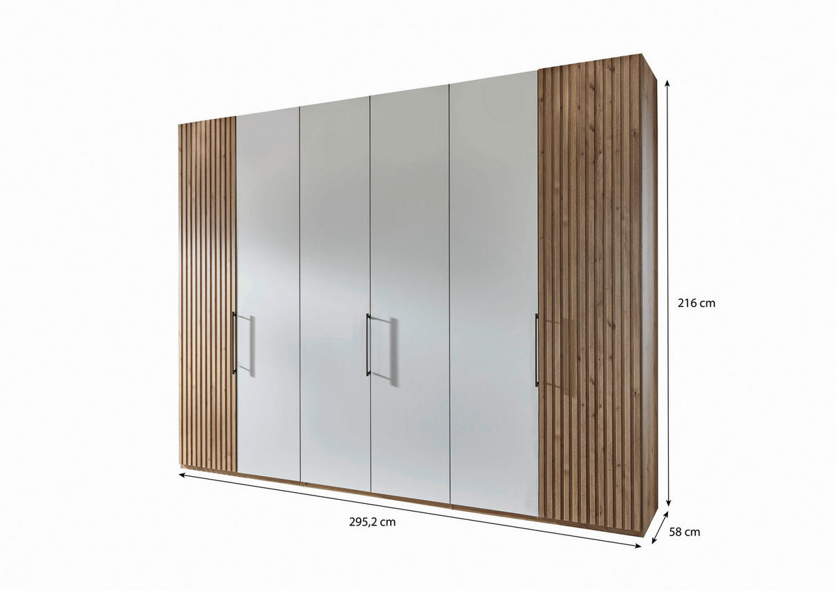 DREHTÜRENSCHRANK in Weiss, Eiche Bianco  - Schieferfarben/Weiss, Design, Glas/Holzwerkstoff (300/216/58cm) - Novel