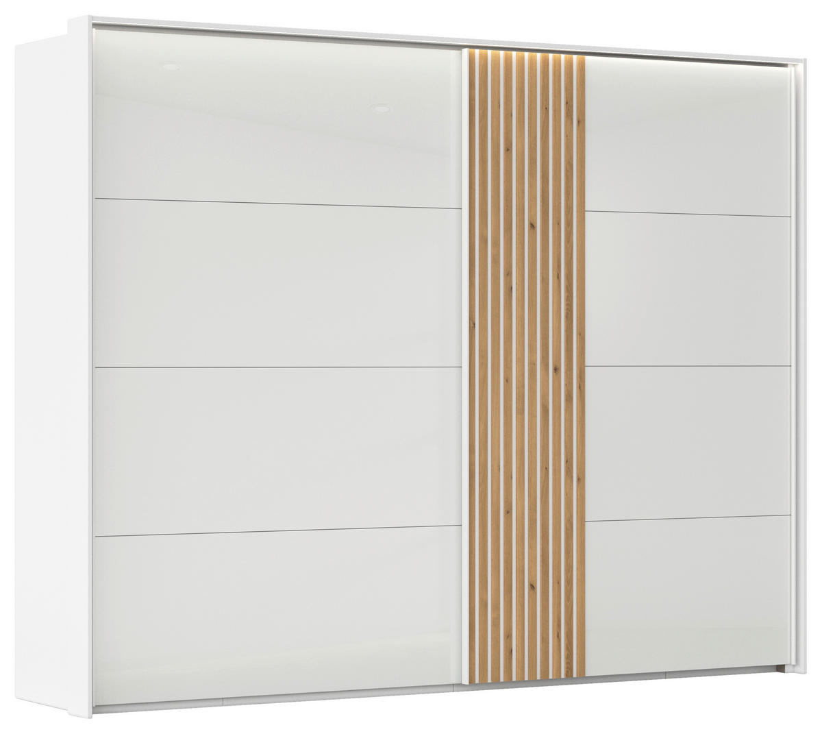 SCHWEBETÜRENSCHRANK  in Weiß, Eichefarben  - Eichefarben/Weiß, Design, Glas/Holzwerkstoff (262/223/68cm) - Novel