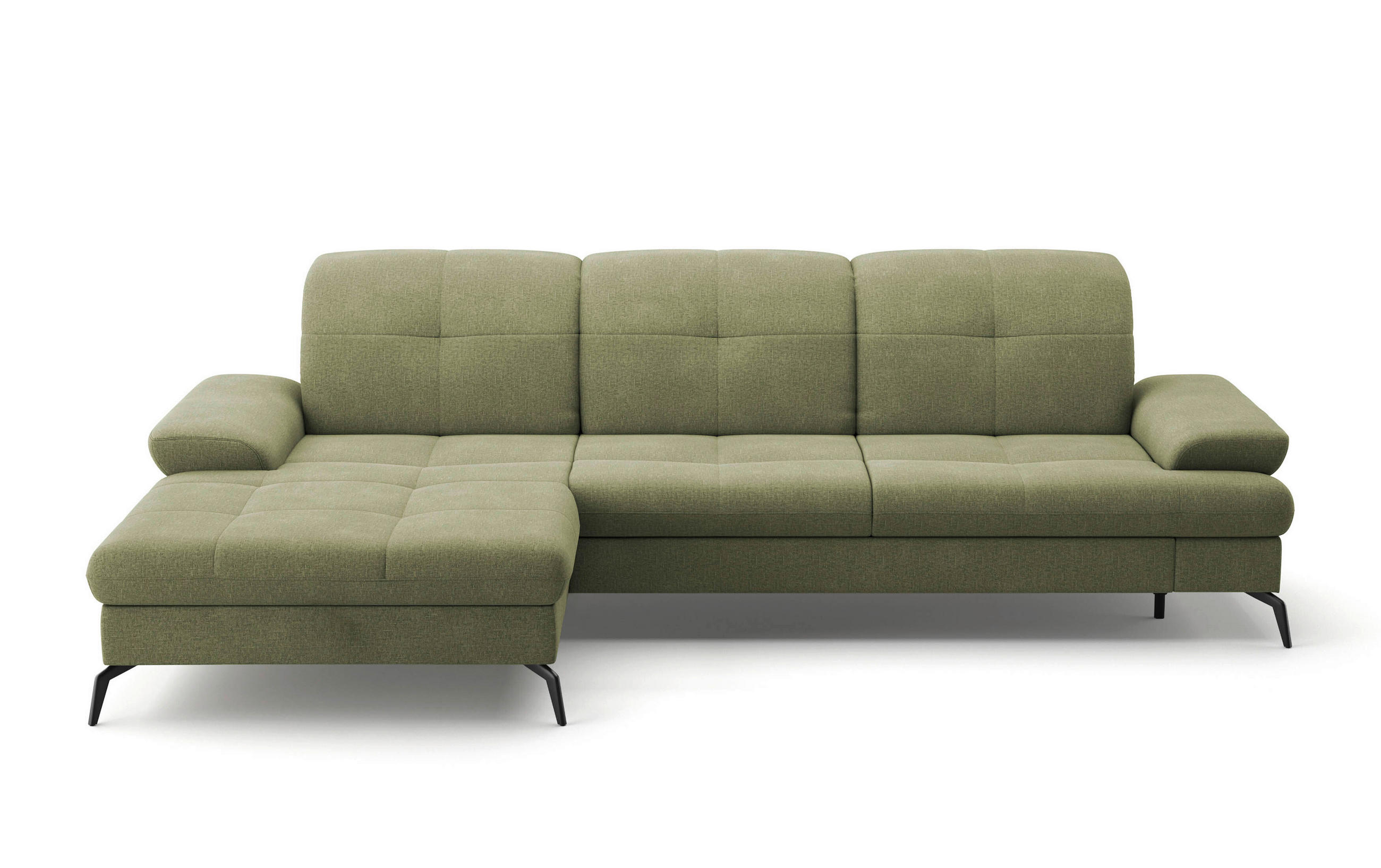 ECKSOFA Hellgrün Flachgewebe  - Schwarz/Hellgrün, KONVENTIONELL, Textil/Metall (185/279cm) - Sit & More