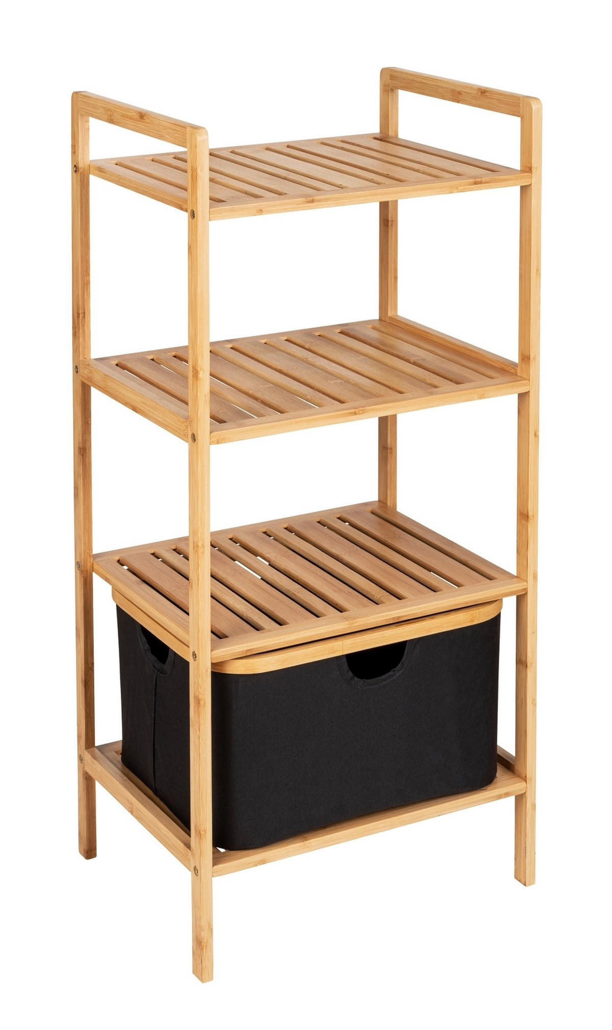 BADEZIMMERREGAL 44/93,5/33 cm  - Schwarz/Naturfarben, KONVENTIONELL, Holz/Textil (44/93,5/33cm) - Wenko
