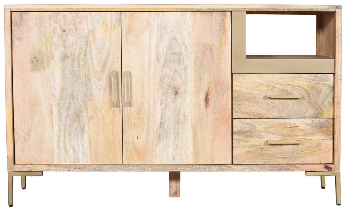 KOMODA, mangové dřevo, přírodní barvy, 145/87/40 cm - přírodní barvy/barvy zlata, Natur, kov/dřevo (145/87/40cm) - MID.YOU