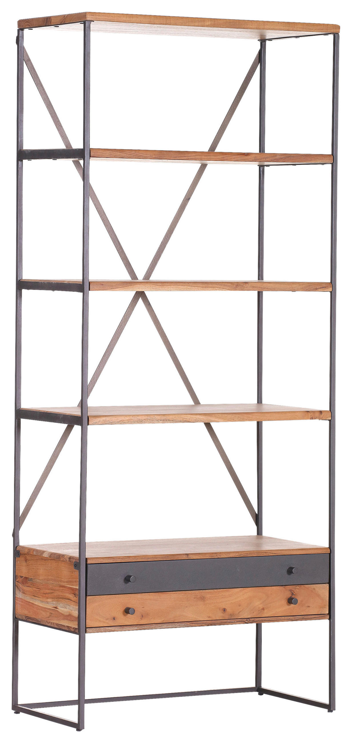 REGAL Akazie massiv Naturfarben - Anthrazit/Naturfarben, Natur, Holz/Metall (80/190/42cm) - Lomoco
